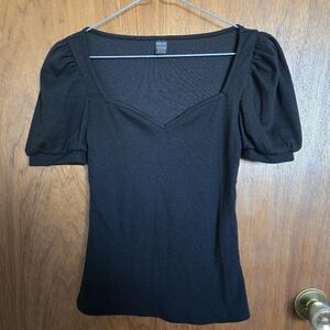 Elegant Black Puff Sleeve Top - XS